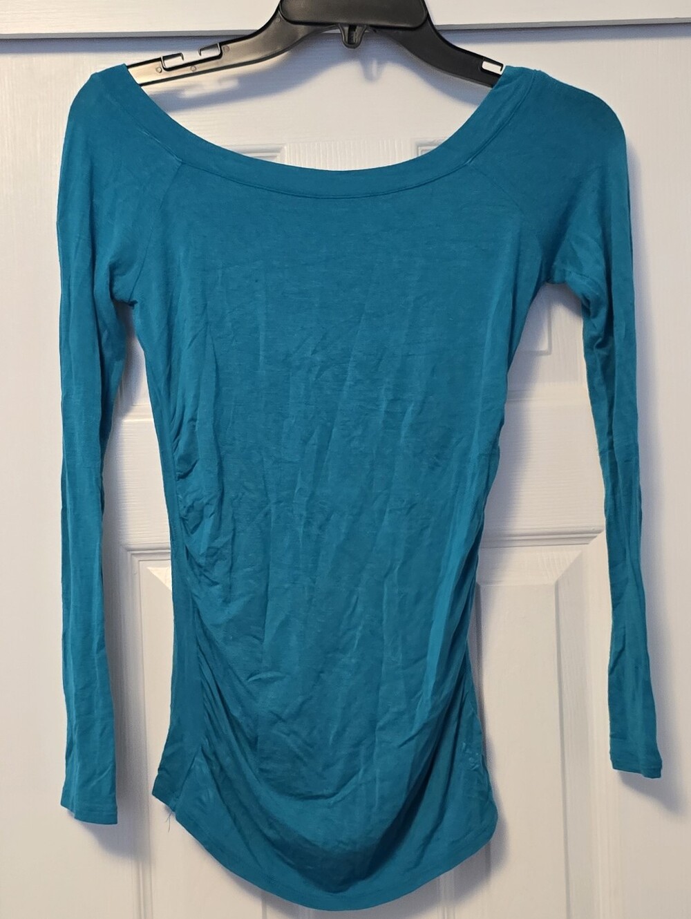 Poof! Teal Long Sleeve Scoop Neck Top